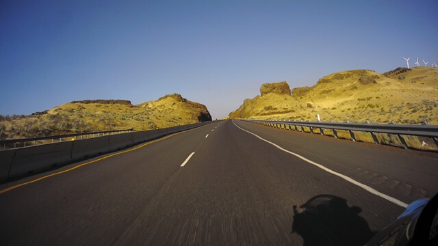 Riding on I-84 along the Columbia River in northwestern Oregon state.