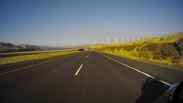 Riding on I-84 along the Columbia River in northwestern Oregon state.