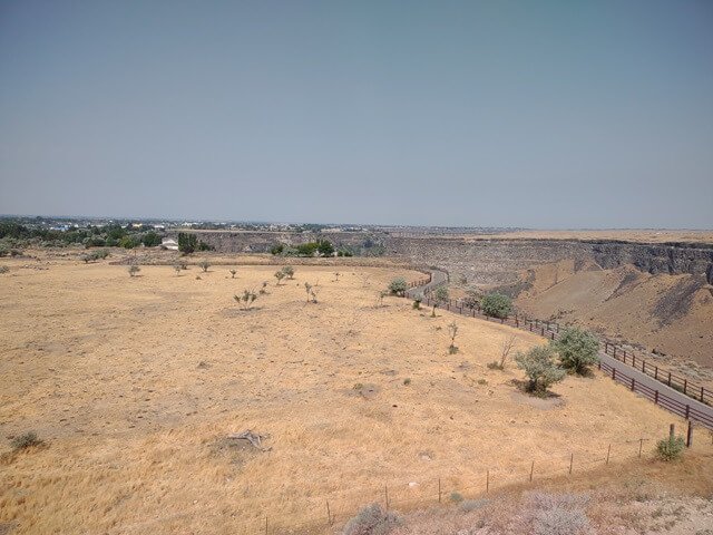 The view of the Snake River Canyon from the top of the Evel Knievel jump ramp  near Twin Falls, ID.