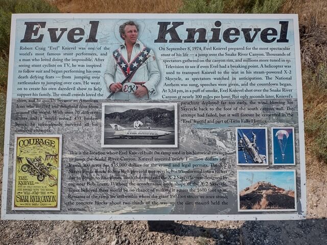 A plaque talking about Evel Knievel's jump attempt in 1974.