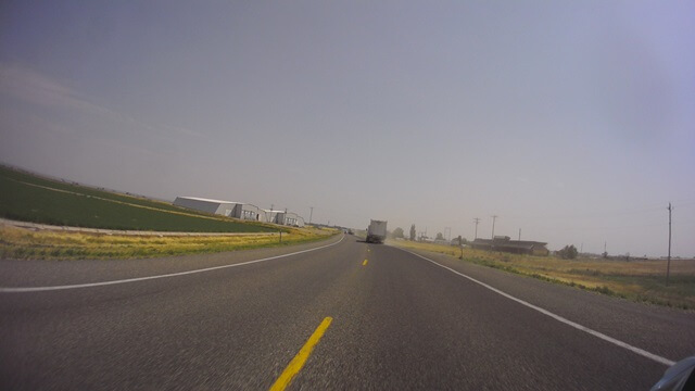 Following a truck that was blowing some sort of dust and smelled bad.