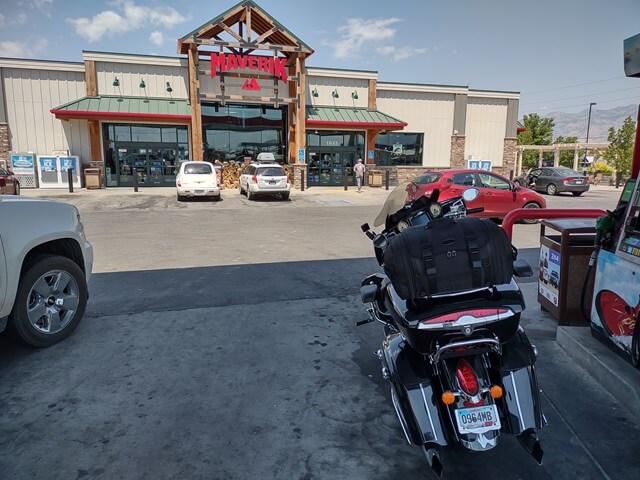 Filling my motorcycle with gas in Logan, UT.