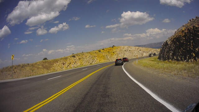 Riding on highway 30 next to Bear Lake in eastern Utah.