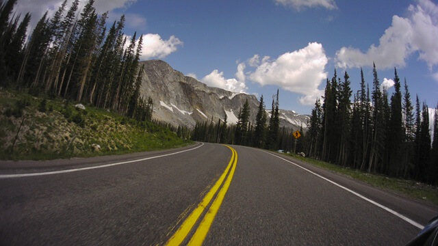 Riding through the Snowy Range area in southern Wyoming.