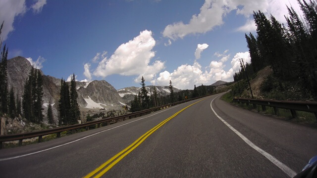 Riding through the Snowy Range area in southern Wyoming.