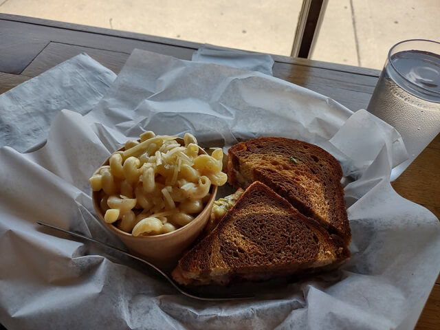 Green Chili and Blackberry Turkey Melt with a side of mac and cheese at the 2nd Street Deli in Laramie, WY.