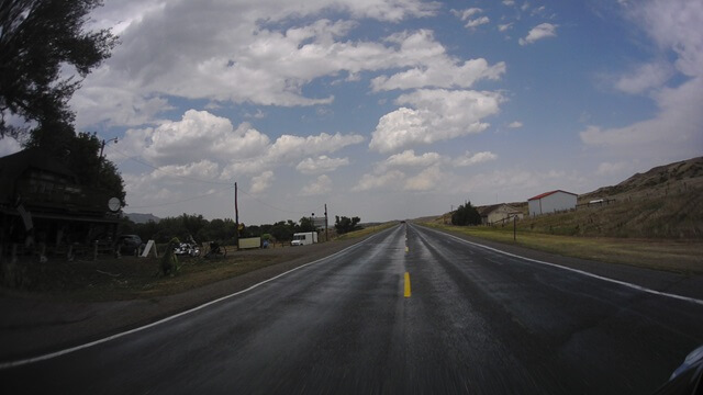 Riding on wet roads on highway 34 between Bosler, WY and Wheatland, WY.