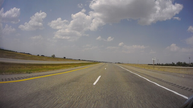 Riding north on I-25 between Wheatland, WY and Orin, WY.