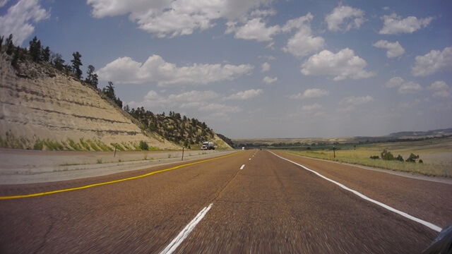 Riding north on I-25 between Wheatland, WY and Orin, WY.