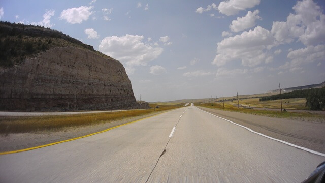 Riding north on I-25 between Wheatland, WY and Orin, WY.