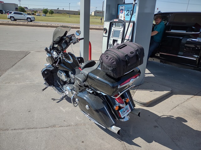 My motorcycle ready for the road after filling up with gas.