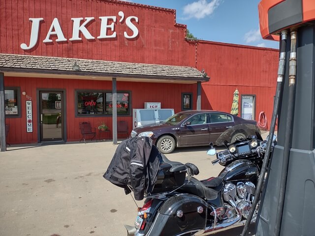 Filling up at Jake's gas station in White Lake, SD.