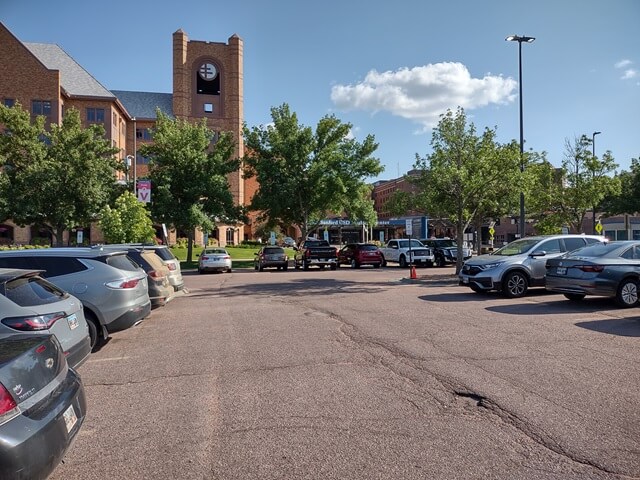 Walking to the entrance of Sanford Hospital.