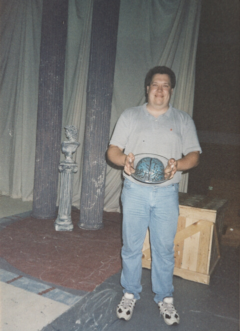 Me holding Brain Guy's pan.