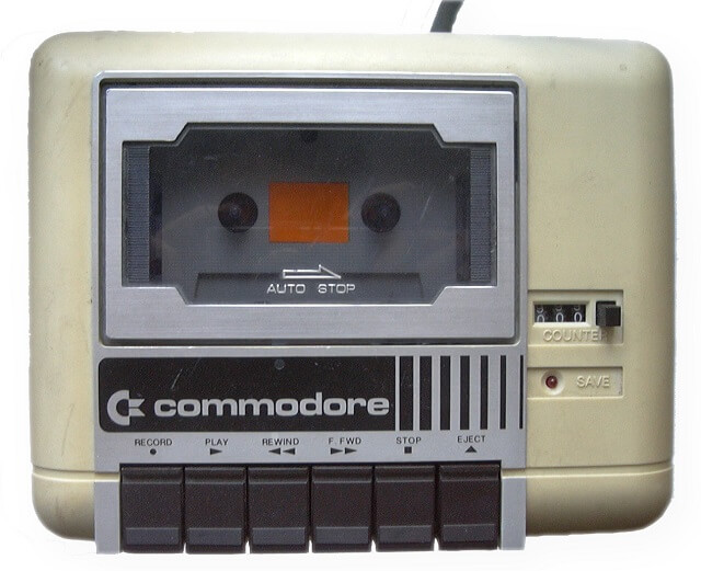 Commodore Datassette tape storage unit.