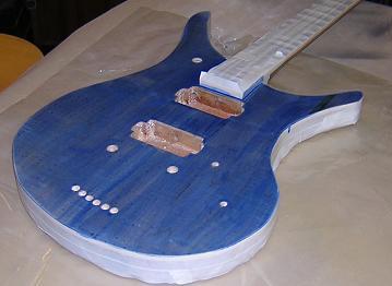 After the first coat of dye was applied to the front.