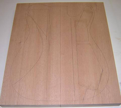 Mahogany layer marked for cut-outs.