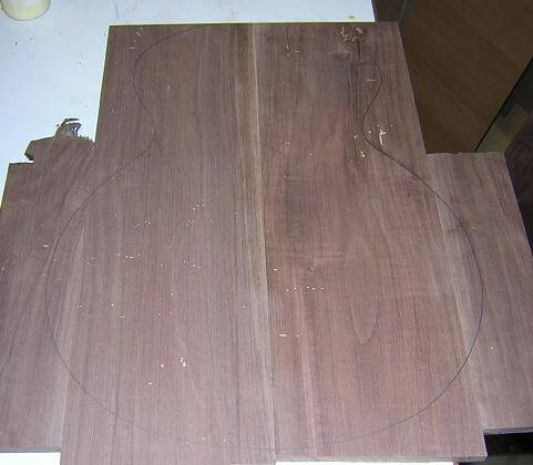The sanded top with the outline of the body marked.