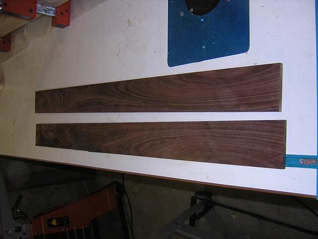 The fretboard cut from the rosewood blank.