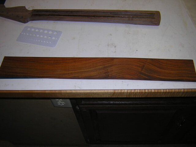 The new piece of cocobolo for the fretboard.