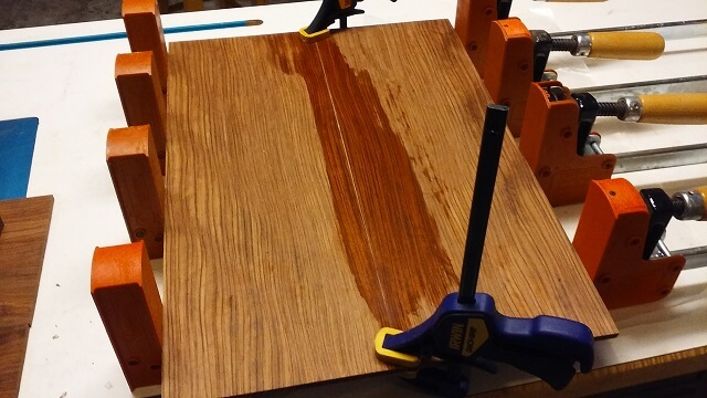 Gluing the back pieces together.