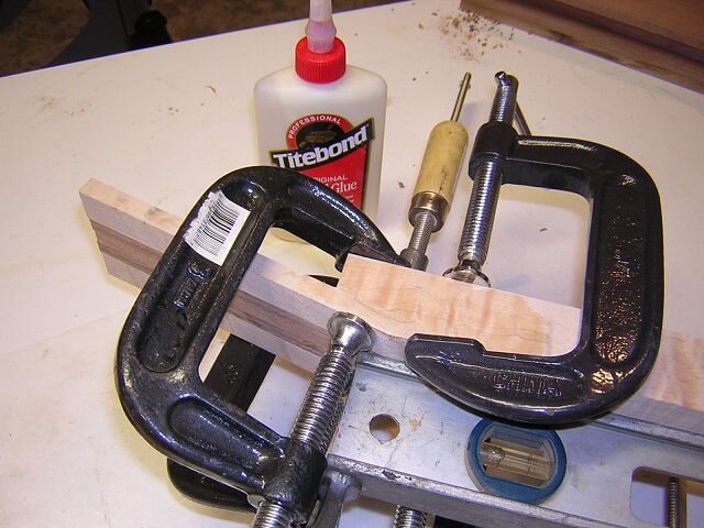 Gluing the scarf joint to the neck blank.