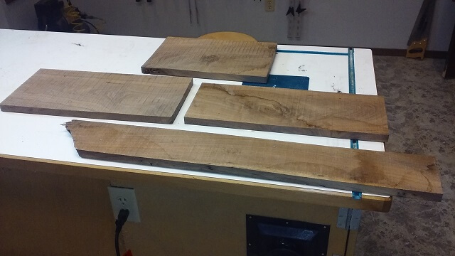 The boards trimmed to width to remove bad wood.