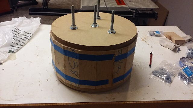 The drum mounted in the jig guides.