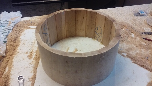 The outside of the drum routed to rough shape.