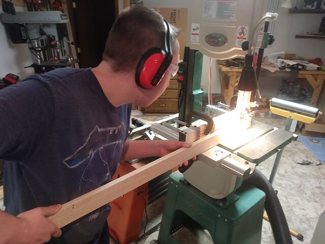 Cutting the strips of maple for the neck.