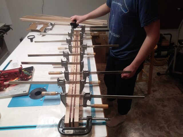 Gluing up the neck blank.
