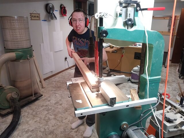 Cutting the piece for the headstock.