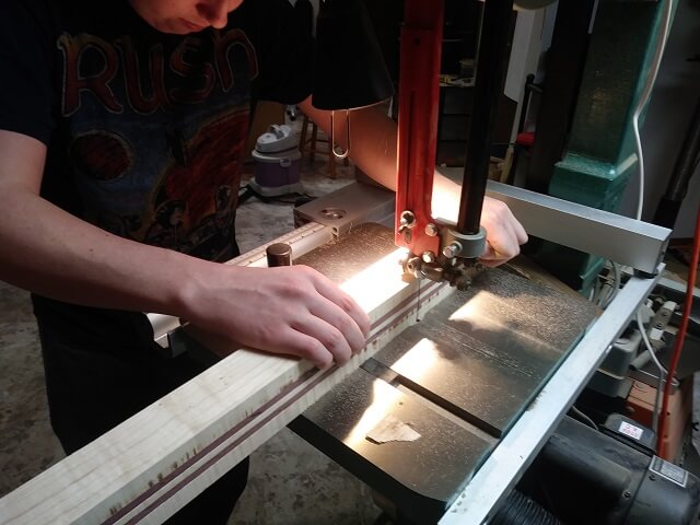 Cutting the piece for the headstock.