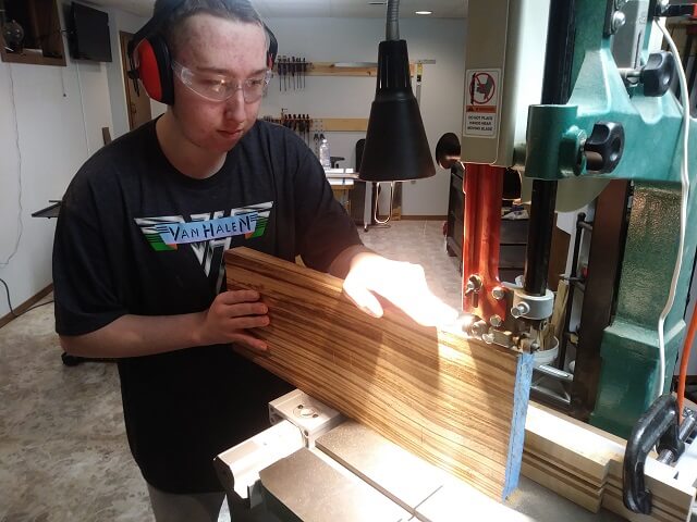 Cutting the zebrawood piece for the front inlay.