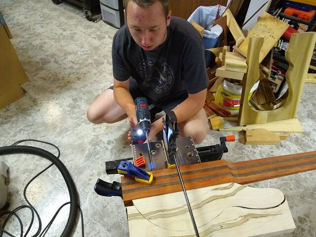 Drilling holes for the dowels.