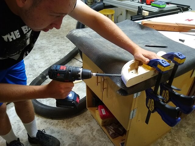 Drilling the hole for the output jack.