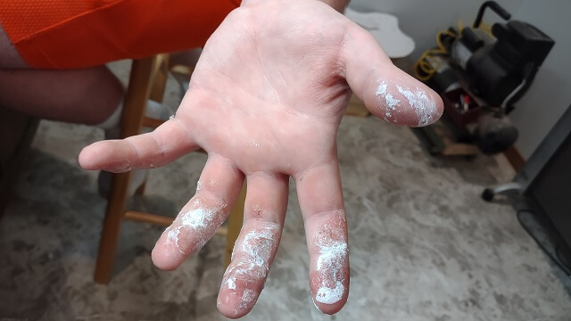 The Tundra Boy's hand after the glue bottle leaked.