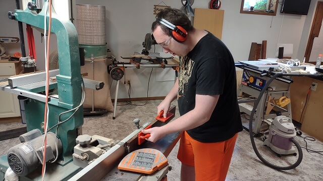 Jointing one side of the rosewood straight.