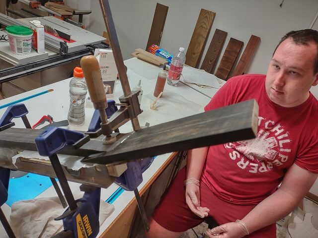 Gluing the headstock to the neck blank.