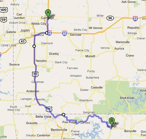 The final leg of today's journey. Carthage, MO to Eureka Springs, AR.