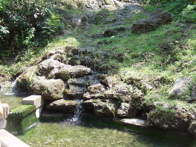 A waterfall being fed by the natural spring.