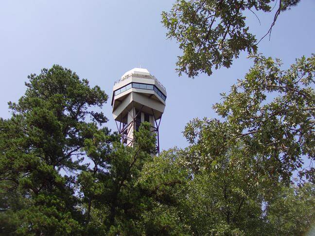 The observation tower on top of the mountain.