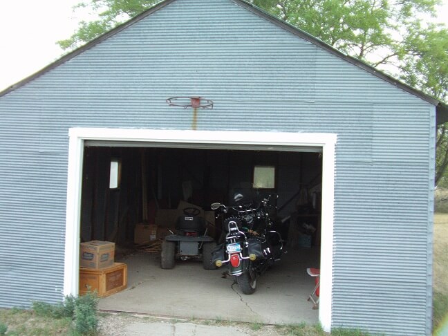 The garage where my motorcycle spent the night.