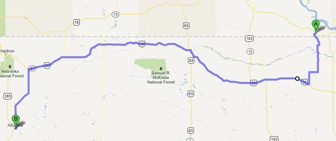 The first leg of the day's journey. Fairfax SD to Alliance, NE.