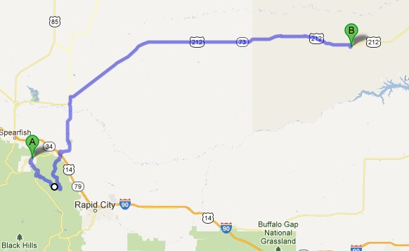 The route I actually wound up riding from Deadwood, SD to Sturgis, SD