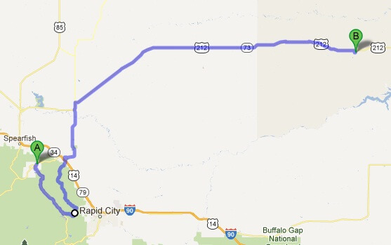 The route I originally intended to ride from Deadwood, SD to Sturgis, SD
