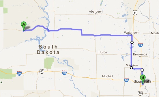The second leg of the day's journey. Sturgis, SD to Sioux Falls, SD.