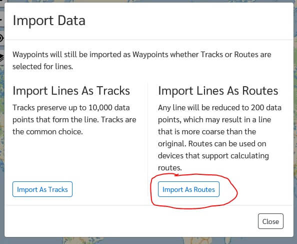 Click on the Import As Routes button.