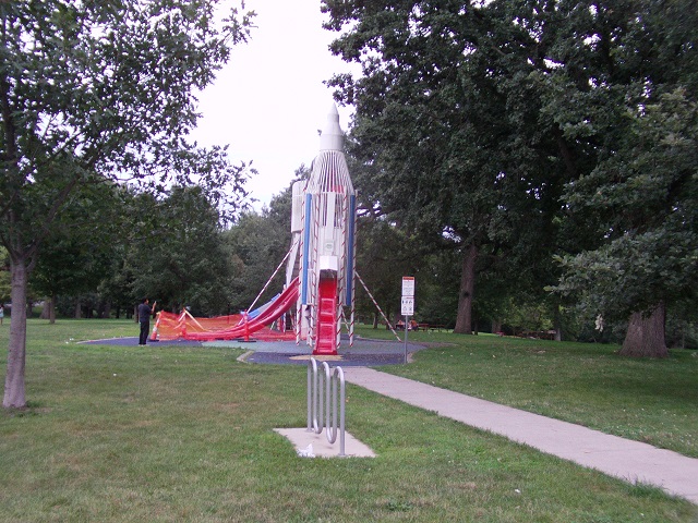 A rocket slide at Union Park in Des Moines, IA.