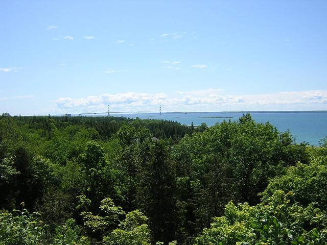 My first view of the Mackinac Bridge, about 15 miles away.